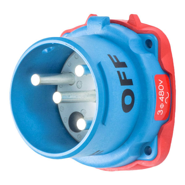 33-64043-270-843 - DS60 RECEPTACLE POLY BLUE SIZE 4 TYPE 3R 3P+G 60A 480 VAC 60 Hz AUXILIARY SWITCH PADLOCK PAWL
